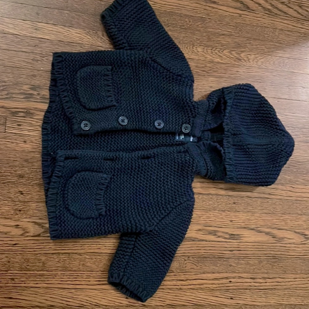 Navy blue crochet hooded cardigan baby gap